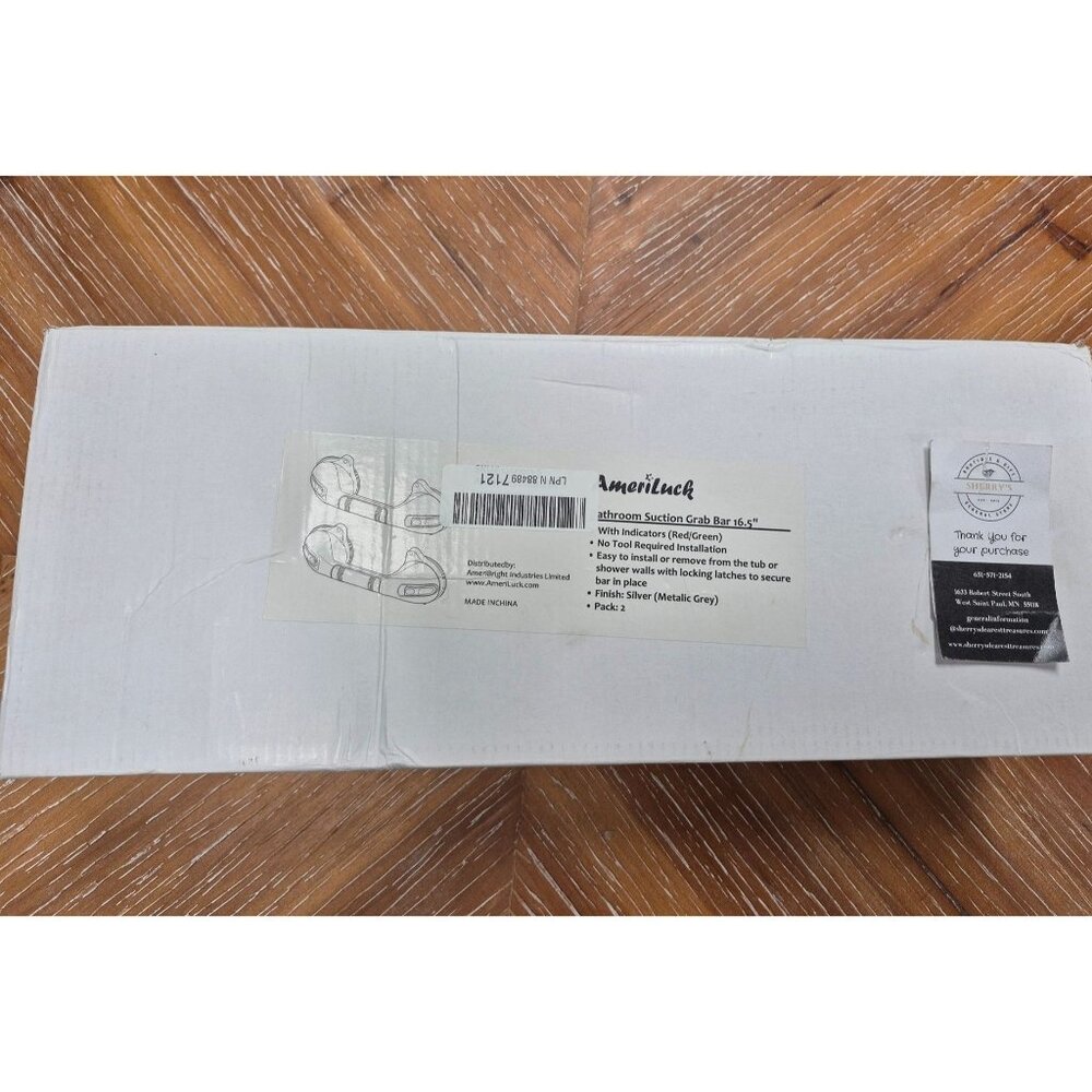 Bathroom Suction Assist Grab Bar 16.5" Silver Metallic Grey Safety Support Rails